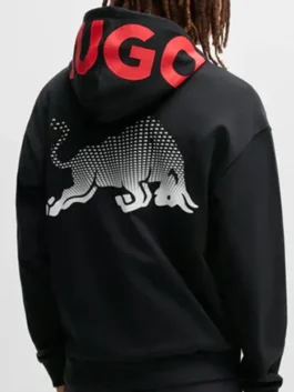 Visa Cash App Racing Bulls Black Blur Hoodie back angle view with large bull graphic