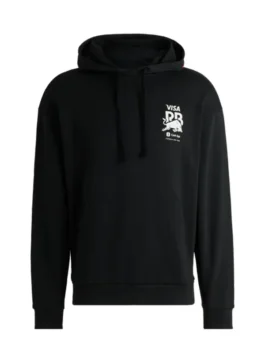 Visa Cash App Racing Bulls Black Blur Hoodie front view with chest logo and pouch pocket