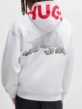 Visa Cash App Racing Bulls white blur hoodie back view with large bull graphic and hood logo
