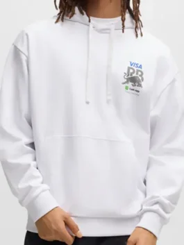Visa Cash App Racing Bulls white blur hoodie front view with kangaroo pocket and hooded collar