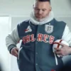 Premium wool and leather World Cup Wayne Rooney England Jacket in a grey and white colorway with a soft interior lining.