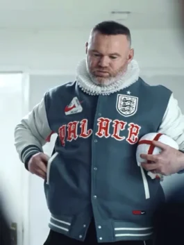 Premium wool and leather World Cup Wayne Rooney England Jacket in a grey and white colorway with a soft interior lining.