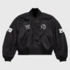 WWE x XO Bomber Jacket in black with sleek bomber styling, rib-knitted collar, and clean button closure