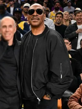 Eddie Murphy Black Bomber Jacket in sleek black styling with classic bomber design and modern appeal
