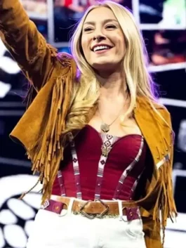 Festival 2026 Julia Cole Fringe Jacket model view featuring premium leather construction, elegant fringe detailing, and modern western-inspired fashion