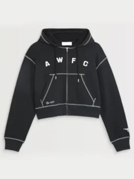 Arsenal AWFC Black Hoodie front view with premium fleece comfort, modern athletic styling, and supporter-inspired fashion appeal