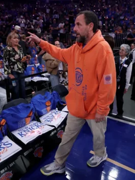 Adam Sandler Knicks Hoodie with orange colorway, casual fit, and clean streetwear-inspired design