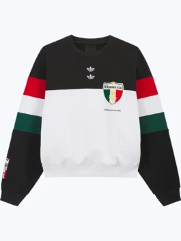 Front view of the Adidas Chavarria Chicano Crewneck Shirt putting the bold Chicano cultural identity of Adidas x Chavarria on display