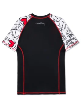 A&P x Keith Haring SS Rashguard back view with bold graphic design and black and white styling
