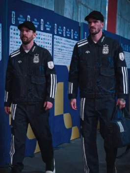 Argentina World Cup Denim Sports Jacket featuring premium blue denim fabric, athletic-inspired styling, and football fashion appeal