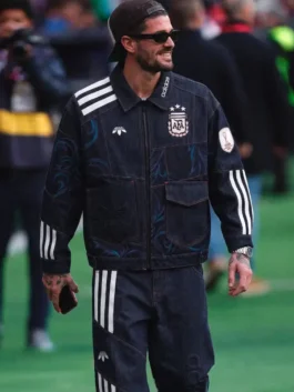 Argentina World Cup Denim Sports Jacket model front view displaying premium detailing, modern fit, and football-inspired fashion appeal