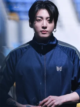 BTS Jungkook NEEDLES Tracksuit in blue featuring athletic styling, premium comfort, and modern streetwear appeal