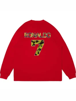 The back view of the Bape X CR7 Life LS Football Jersey highlighting the relaxed fit tailoring and signature graphic panels.