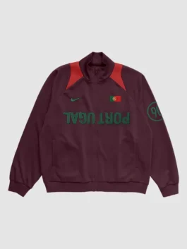 CJ X Nike Total 90 Portugal Anthem Jacket front view featuring retro football-inspired styling, premium craftsmanship, and Portugal-themed sportswear appeal