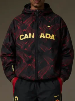 NOCTA O CAN Anthem Jacket model front view with athletic fit and contemporary sportswear appeal