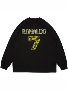A sleek black version of the Bape X CR7 Life LS Football Jersey engineered with long sleeves and precision seam stitching.