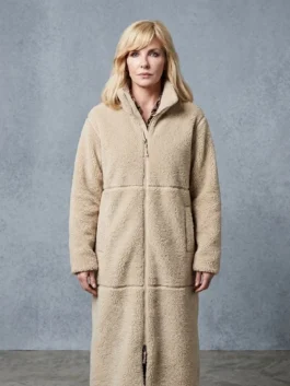 Classic white Dutton Ranch Beth Dutton Sherpa Coat celebrating the bold and commanding ranch style of the iconic Beth Dutton character