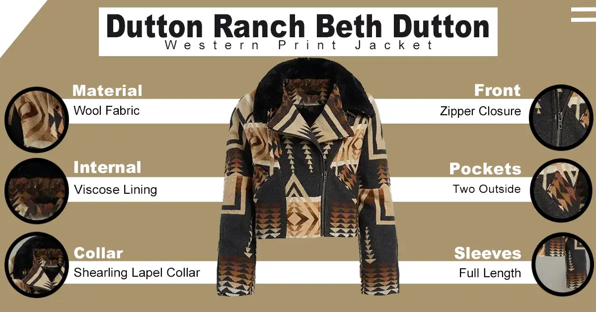 Earth-toned wool fabric outerwear with a traditional Southwestern geometric print, asymmetrical front zipper closure, and a dark textured lapel collar.