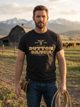 Front view of the black Dutton Ranch Black T-Shirt putting the bold Dutton Ranch identity and Montana legacy on full display