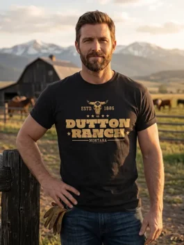 Black Dutton Ranch Black T-Shirt established 1886 honoring the deep Montana roots and historic legacy of the Dutton Ranch