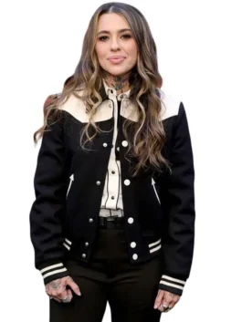A premium black Dutton Ranch Premiere Morgan Wade Varsity Jacket crafted from high quality wool fabric.