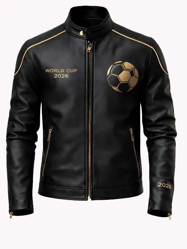 FIFA World Cup 2026 Black Leather Jacket Front View
