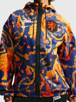 FIFA World Cup 2026 Netherlands Anthem Jacket closeup featuring premium fabric texture, detailed stitching, and football-inspired craftsmanship