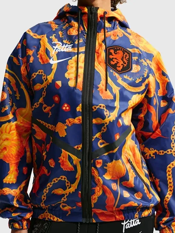 FIFA World Cup 2026 Netherlands Anthem Jacket closeup featuring premium fabric texture, detailed stitching, and football-inspired craftsmanship