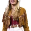 Festival 2026 Julia Cole Brown Fringe Jacket front view displaying premium brown leather, decorative fringe details, and classic western fashion aesthetics