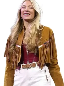 Festival 2026 Julia Cole Brown Fringe Jacket front view displaying premium brown leather, decorative fringe details, and classic western fashion aesthetics