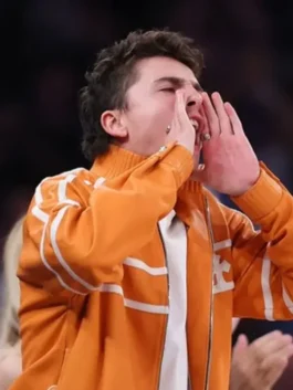Finals Timothee Chalamet Orange Jacket Close-Up View