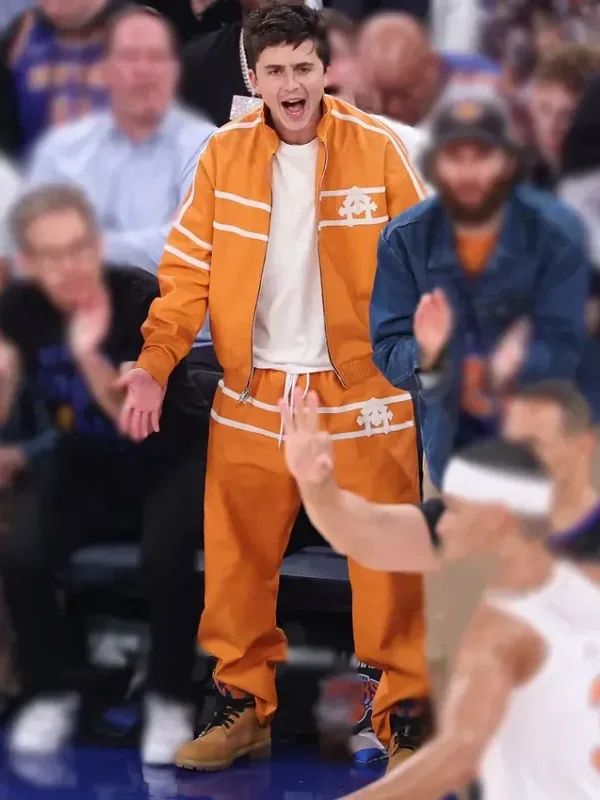 Finals Timothee Chalamet Orange Jacket Front View
