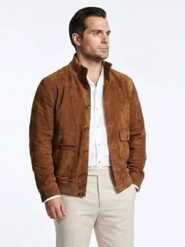 In the Grey 2026 Henry Cavill Brown Suede Jacket in brown with classic design and modern appeal