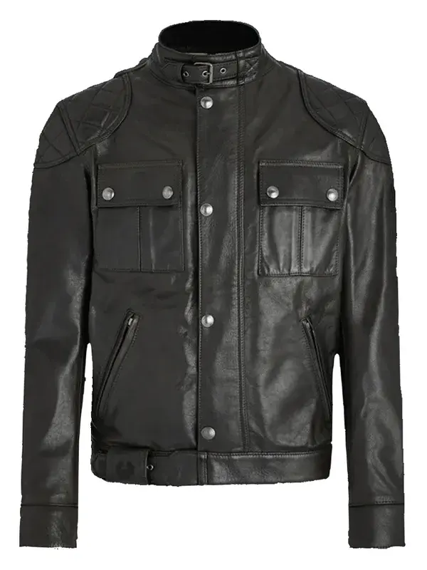In The Grey 2026 Henry Cavill Black Leather Jacket Front View