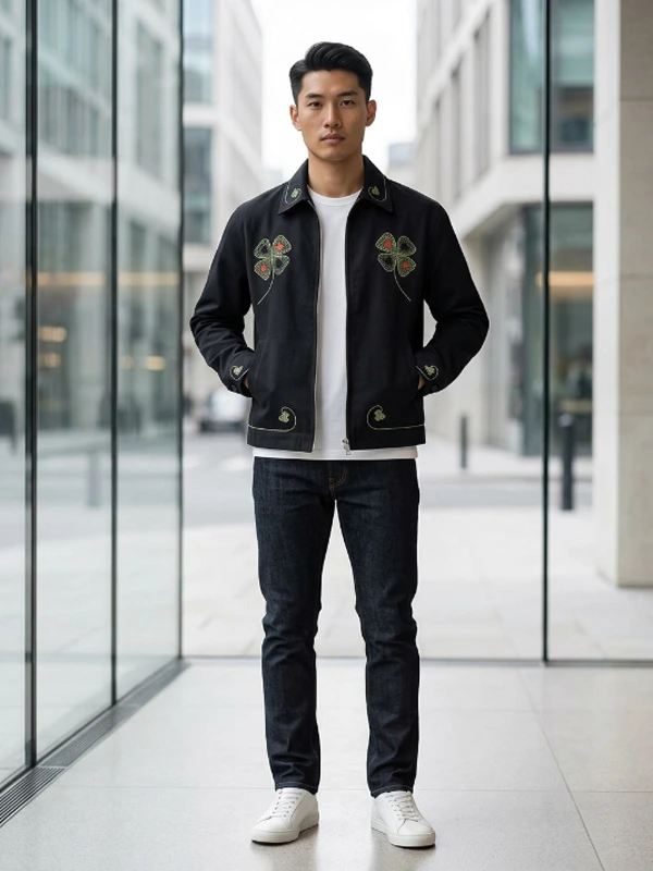 Jay-Z Lucky Draw Black Embroidered jacket Front View