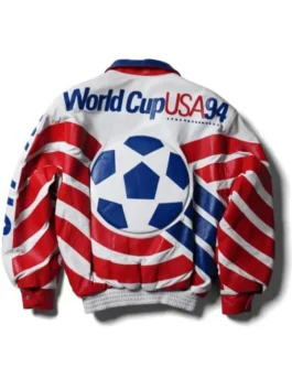 Back view of the Jeff Hamilton USA 94 World Cup Leather Jacket revealing the full iconic design from the legendary 1994 World Cup era