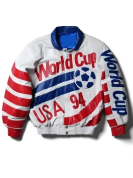Front view of the Jeff Hamilton USA 94 World Cup Leather Jacket celebrating the iconic 1994 FIFA World Cup hosted in the United States