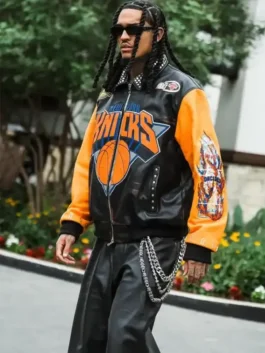 Jordan Clarkson New York Knicks Black and Orange Jacket