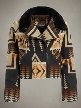 Beth Dutton Western Print Jacket front view displaying premium craftsmanship, moto-inspired styling, and distinctive western print details