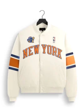 Kith New York Knicks 2026 Champions Satin Bomber Jacket White