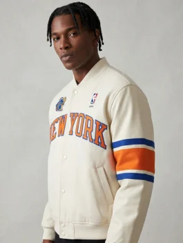 Kith New York Knicks 2026 Champions White Satin Bomber Jacket