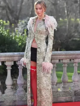 Margot Robbie John Galliano Long Trim Coat Full Look