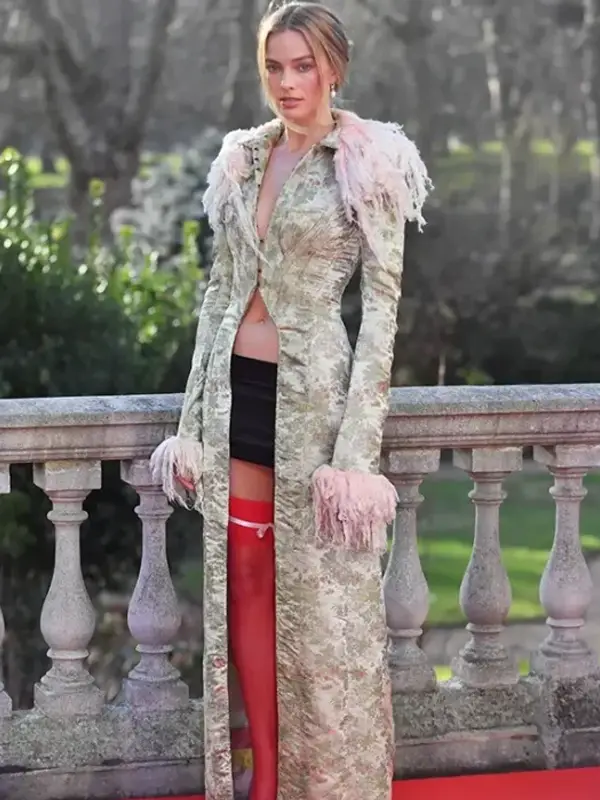 Margot Robbie John Galliano Long Trim Coat Full Look