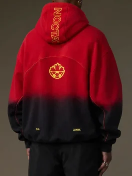 O CAN Fleece CS Red Hoodie back side view featuring relaxed fit and classic casual styling