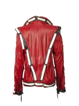 Back view of the red Michael Jackson Bad Tour Thriller Jacket revealing the full iconic design from the legendary Bad Tour era