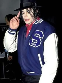 Blue and white Michael Jackson Sonic Hedgehog Jacket celebrating the legendary bond between Michael Jackson and Sega's iconic Sonic the Hedgehog