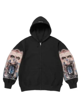 Front view of the Michael Jackson Supreme Hoodie putting the full King of Pop x Supreme collaboration design on bold display