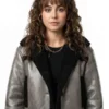 Off Campus Allie Hayes Shearling Leather Jacket front view featuring premium leather craftsmanship, shearling accents, and aviator-inspired styling
