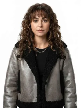 Off Campus Allie Hayes Shearling Leather Jacket front view featuring premium leather craftsmanship, shearling accents, and aviator-inspired styling