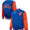 New York Knicks NBA Primetime Satin Jacket featuring premium satin construction, basketball-inspired fashion, and modern sportswear appeal